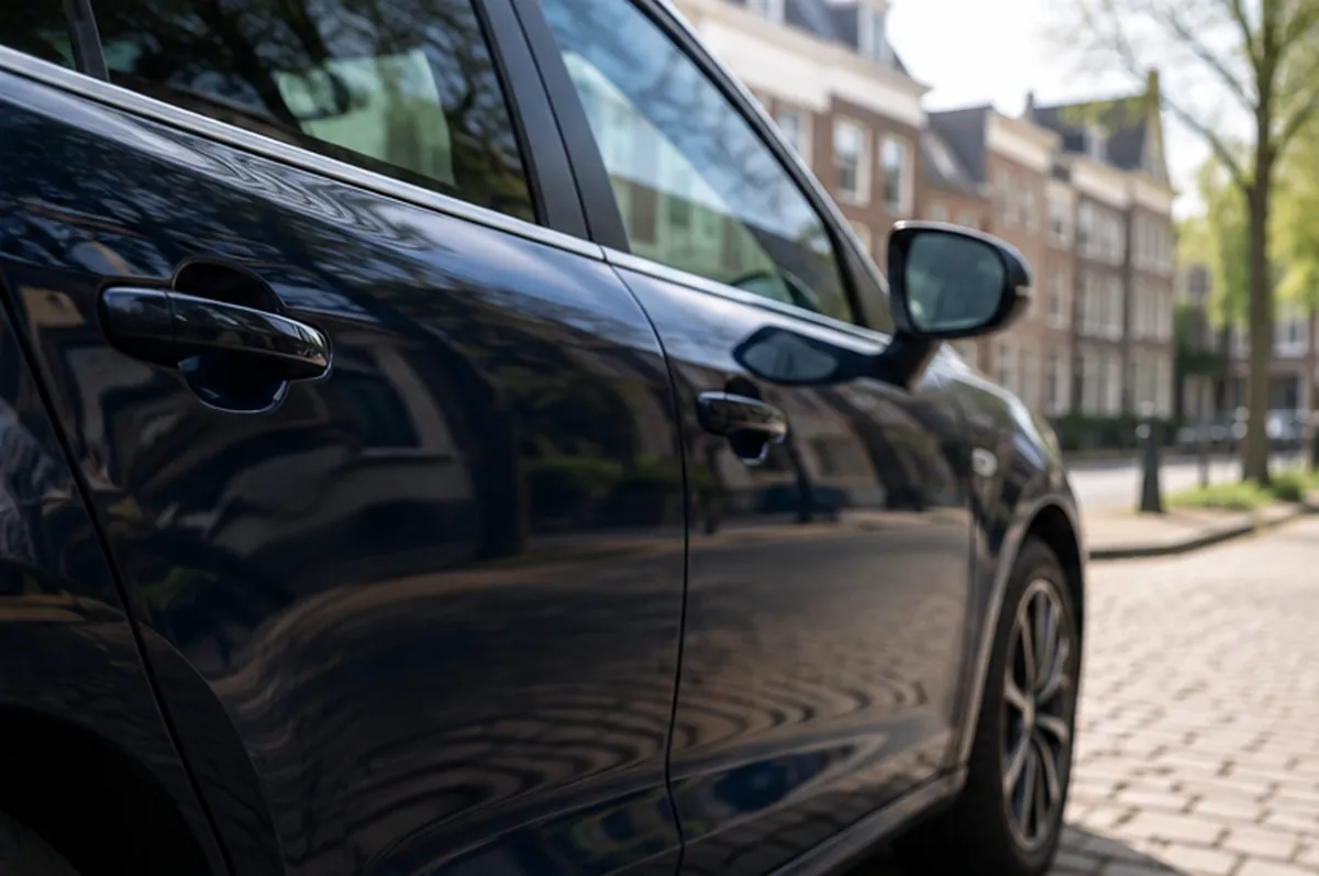 Moderne auto van de zijkant met focus op het portier